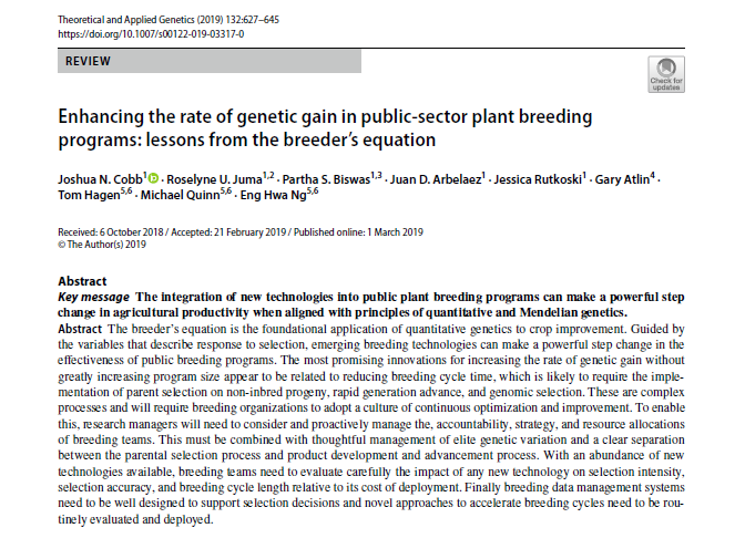 CGIARbreeding's tweet photo. Integrating new tech into public plant breeding  can bring big change in agricultural productivity when aligned with principles of quant &amp; Mendelian genetics 

Still vital 2019 Theoretical and Applied Genetics paper from EiB team, @gatesfoundation ++

👉https://t.co/2kazgGBVTt https://t.co/MceSplN7te