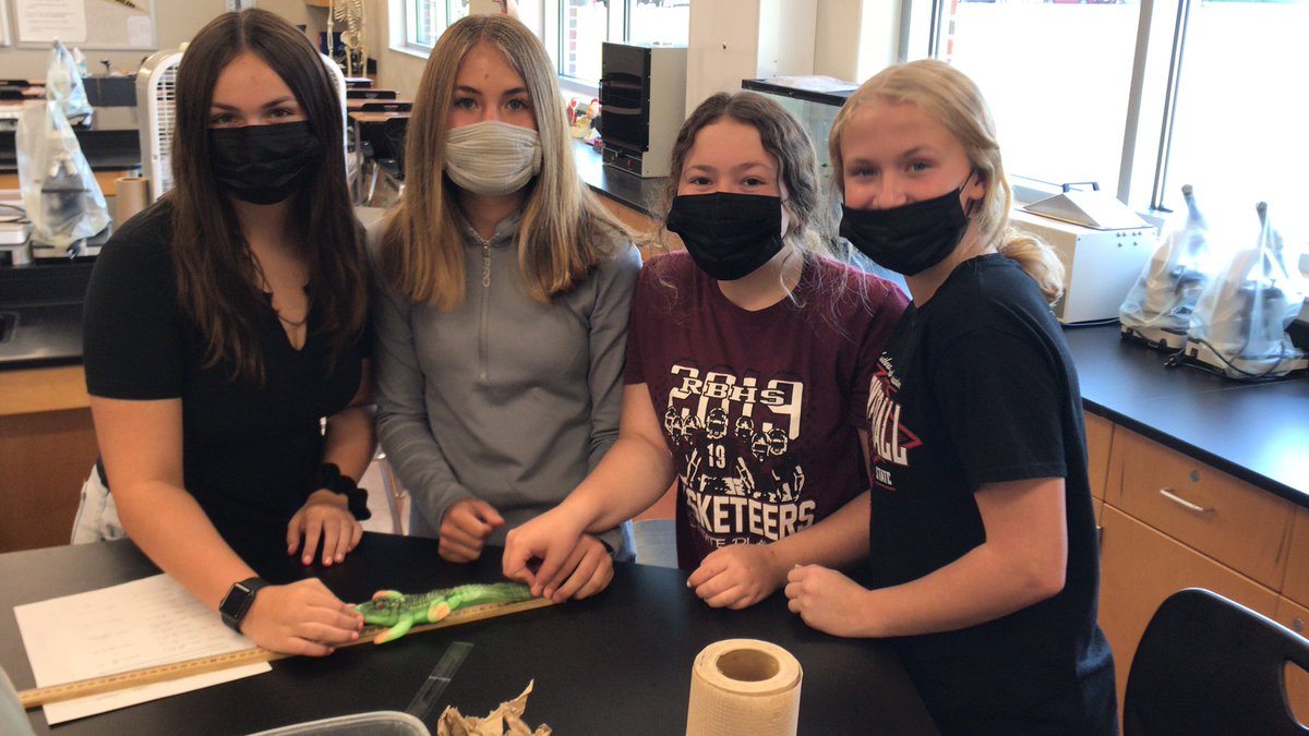 RBHS biology 1 students taking measurements of their “critter” that is growing this week. Studying lab techniques with real world “Growth Over Time” concept. Math in science!! #redbud132 #redbudscientists
