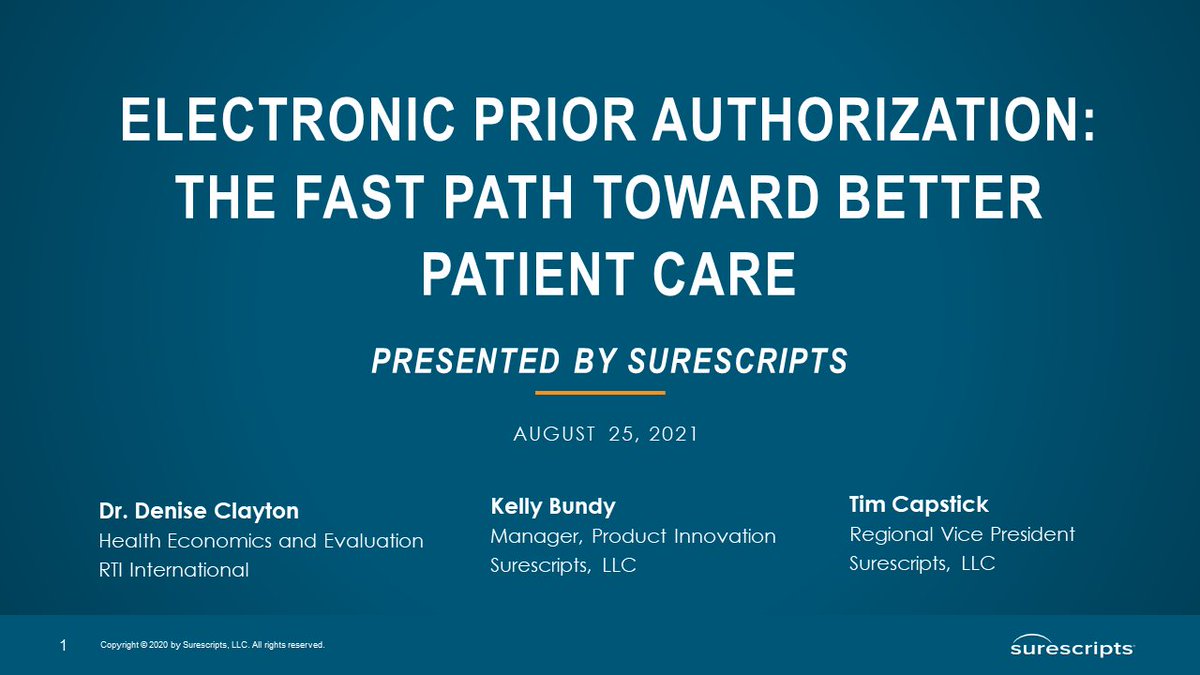 HCExecGroup's tweet image. “Electronic Prior Authorization: The Fast PATH Towards Better Patient Care” 

A webinar hosted by @AHIPCoverage &amp;amp; presented by @Surescripts - our Focus Area Partner for #Interoperability - starts now

Follow #FastPATH hashtag for highlights