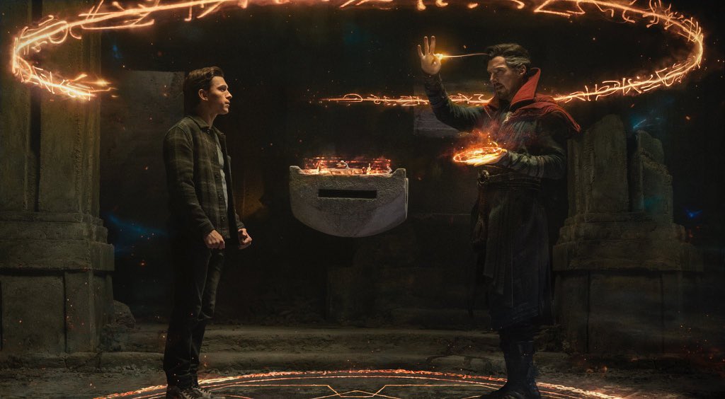 Peter Parker (Tom Holland) left and Doctor Strange (Benedict Cumberbatch) in "Spider-Man: No Way Home" (2021)