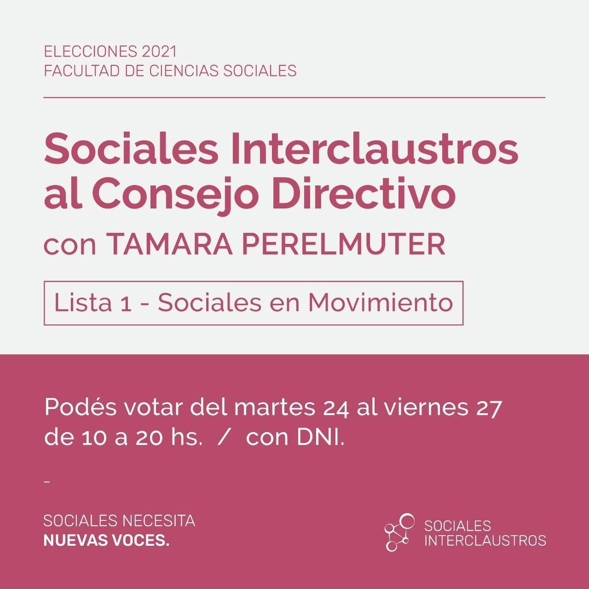 DemocratizaRT's tweet photo. Ya tenemos un consejero directivo profesor para el próximo período, el compañero Pablo de Marinis. ¡Vamos por la segunda! ¡Llevá a Tami Perelmuter como graduada al Consejo Directivo! - Lista 1 @SocialesEnMov  @SocialesInter - DRT https://t.co/Hrophg7eVx
