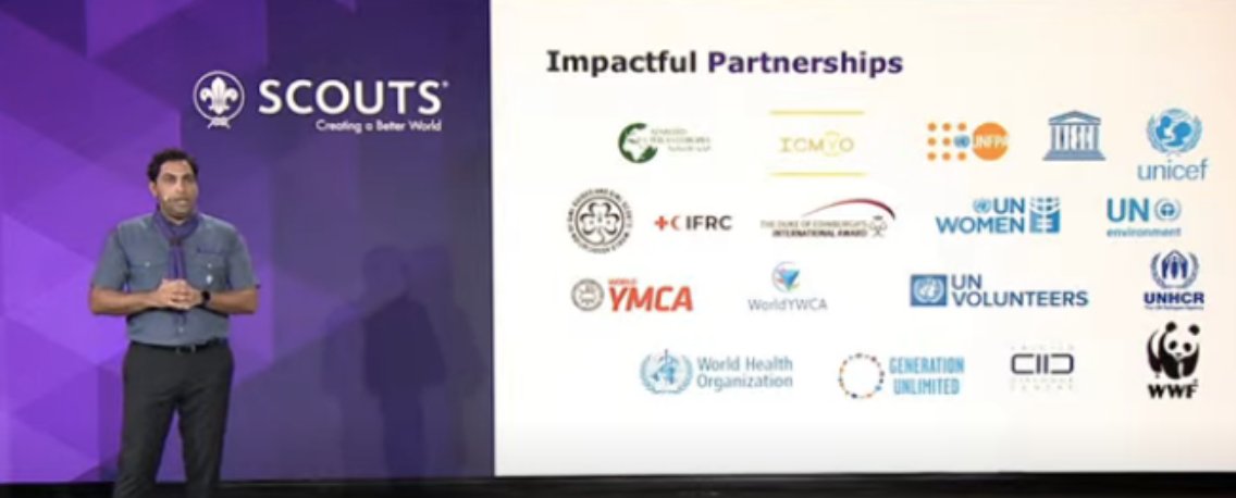 “As a Movement, we are stronger when we work side-by-side with others, we continued to broaden our partnerships and collaborations with organisations.” @AhmadAlhendawi

#ScoutConference #PartnershipsForTheGoals