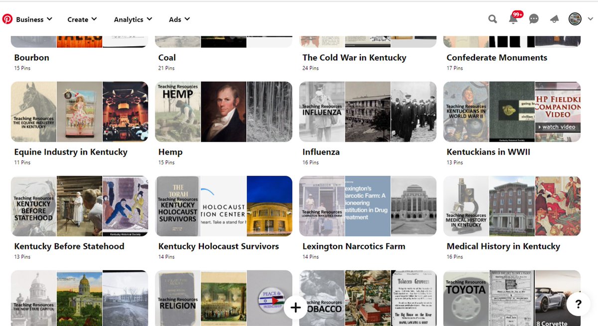 KyHistSoc's tweet photo. 17 Pinterest boards of thematic teaching resources await at https://t.co/YuKbP6V3Dw! Check them out today! @KASL_Librarians @270teacher @Presnell4KY @Sam_Northern @MWalters_teach @eplewallen @TLJamesA #KYteaches #socialstudies https://t.co/rSGdvo5wVs