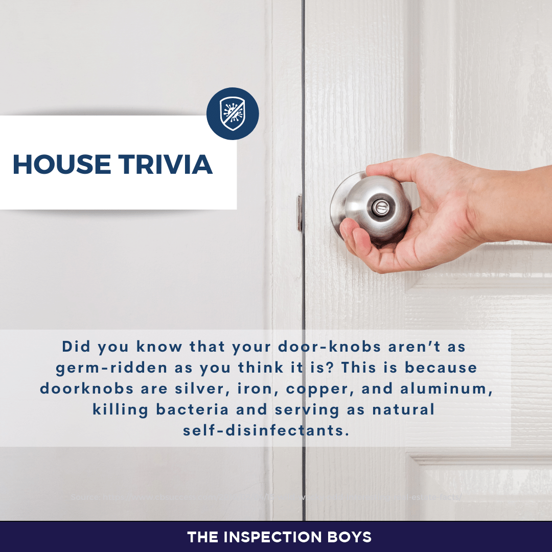 Here's something you need to know about door knobs.

#HomeInspection #HomeInspections #HomeInspector #TheInspectionBoys #LongIslandRealEstate #RealEstate #Trivia #RealEstateTrivia