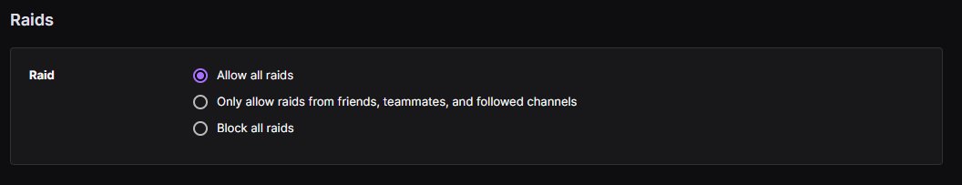 BYTE_exe's tweet photo. For people worried about getting hate raided, one piece of potential advice is to change your raid setting from "Allow All Raids" to either allowing raids from only friends/teammates/etc or just blocking raids period
This can be found under Creator Dash>Settings>Stream
#twitch https://t.co/v7Y8xDFj0Y