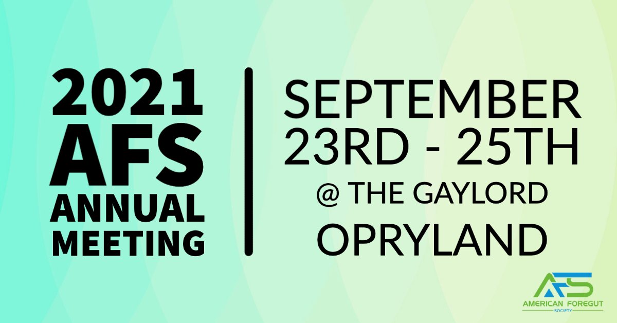 ForegutSociety's tweet photo. AFS is holding our 2021 Annual Meeting in person on 9/23-9/26 at the Gaylord Opryland in Nashville. This activity has been approved for AMA PRA CATEGORY 1™ credits. Beginner motility course on Thurs AM &amp; advanced course on Sun AM also offered. Register: https://t.co/OCEXl9NRKc https://t.co/6uFJUnMobe