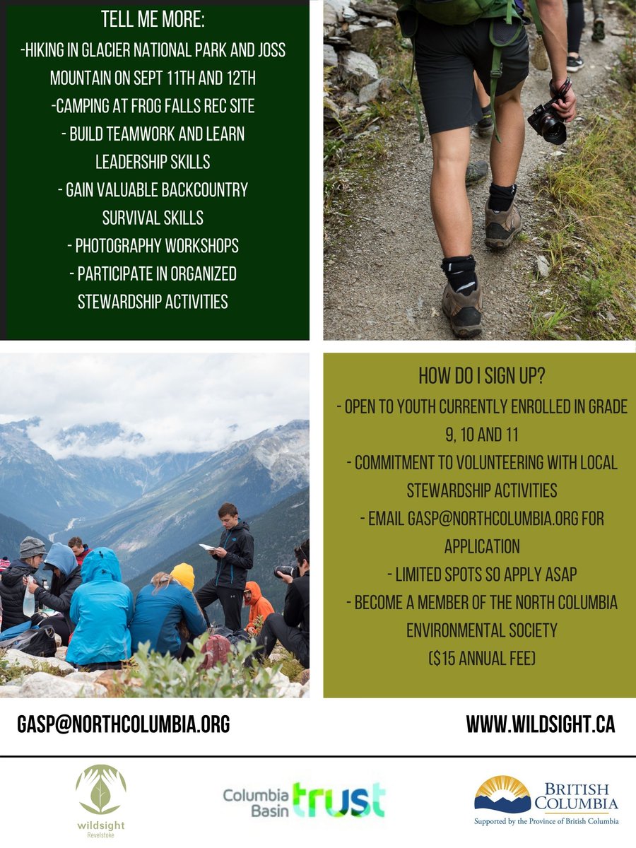 WildsightRevy's tweet image. It's not too late to join! 

You volunteer work can be completed before or after the trip - don't miss out on this chance to explore and learn in the mountains. 

For more info reach out to coordinator Kelsey ✉️gasp@northcolumbia.org