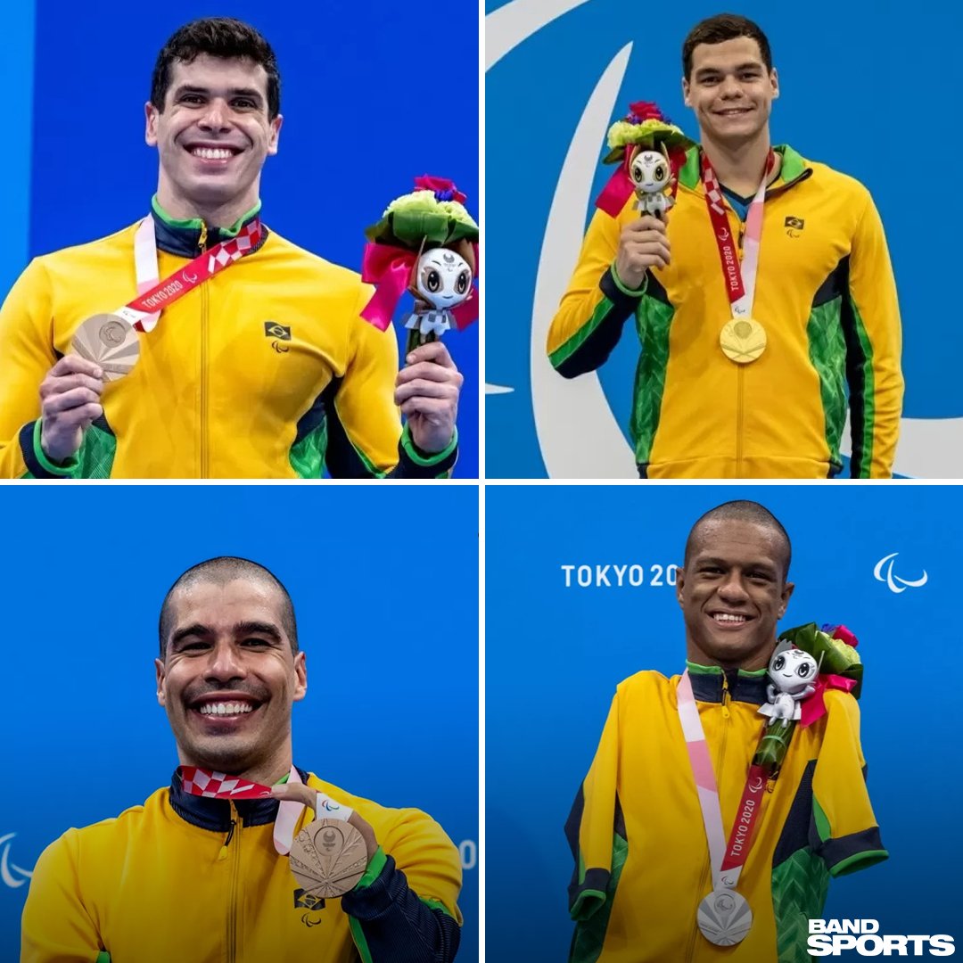 bandsports's tweet photo. No 1º dia das Paralimpíadas de Tóquio, a natação já garantiu quatro pódios! Gabriel Geraldo conquistou a prata nos 100m costas. Gabriel Bandeira disputou os 100m borboleta e levou o primeiro ouro brasileiro. Para fechar, Phelipe Rodrigues e Daniel Dias garantiram o bronze. 👏👏 https://t.co/kHWKp90lDp