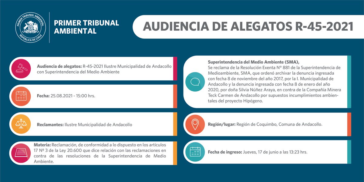 ¡Buenos días!, hoy a las 15 horas se transmite en vivo la audiencia de alegatos por reclamación de <a href="/muniandacollo/">Municipio de Andacollo</a> contra <a href="/SMA_CL/">Superintendencia del Medio Ambiente</a> por proyecto Teck Carmen de #Andacollo #Coquimbo