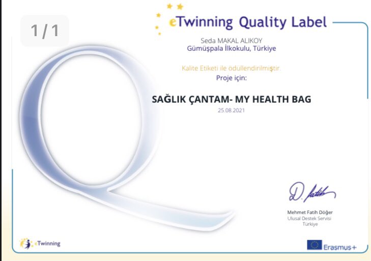 Okulumuzda yürütülmekte olan Sağlık Çantam (My Health Bağ) etwinning projesi ulusal kalite etiketi almaya hak kazanmıştır. Seda Makal Alıkoy öğretmenimizi ve öğrencilerini tebrik ederiz. <a href="/istanbulilmem/">İstanbul İl Millî Eğitim Müdürlüğü</a> @bbaris_yildiz <a href="/Avcilarilcemem/">Avcılar İlçe Millî Eğitim Müdürlüğü</a> <a href="/avc_twinning/">e Twinning Avcılar</a>