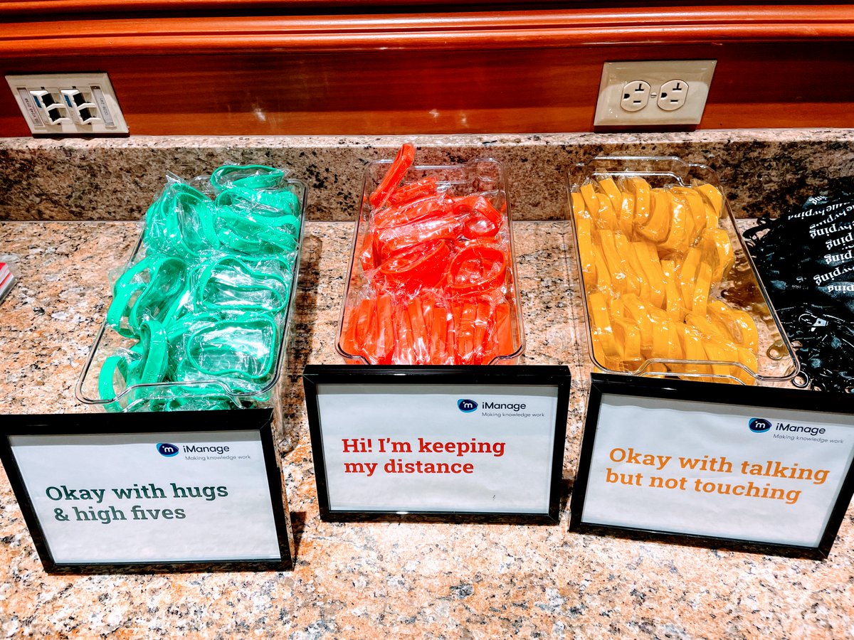 ILTANet's tweet photo. A big thank you to our sponsors who provided swag to help our ILTACON attendees feel safe! @timebyping provided masks, @imanageinc provided our comfort level bracelets, and @firmdesktop provided hand sanitizer. THANK YOU! #myILTACON https://t.co/VCwnDjGU1v