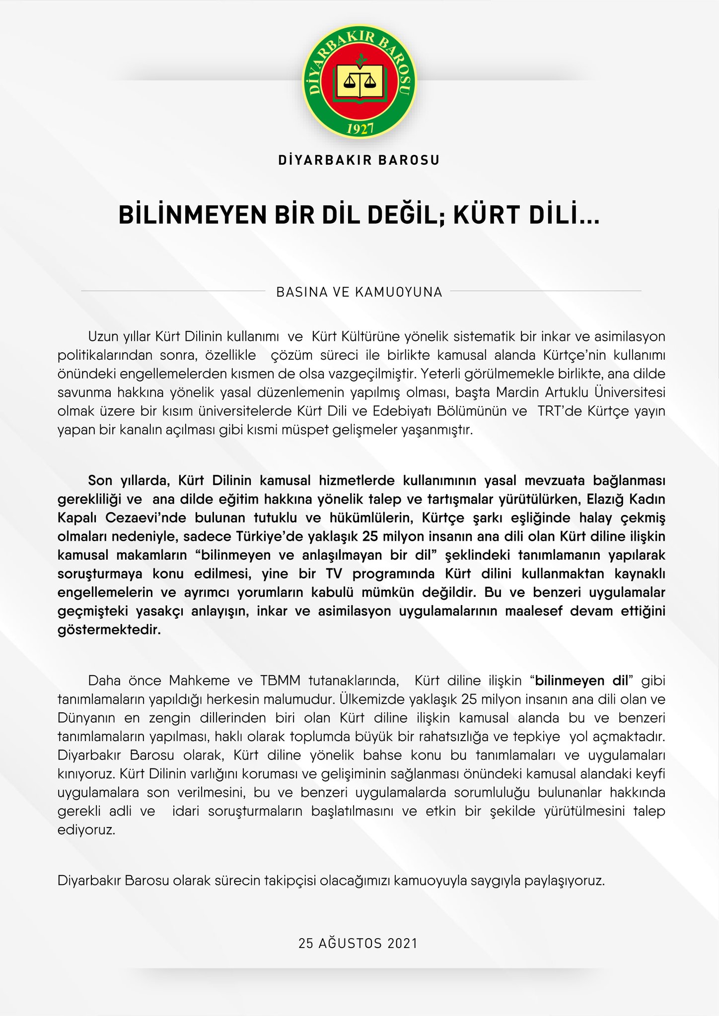 Diyarbakir Barosu On Twitter Bilinmeyen Bir Dil Degil Kurt Dili Https T Co Mg5ohqgfzu Twitter