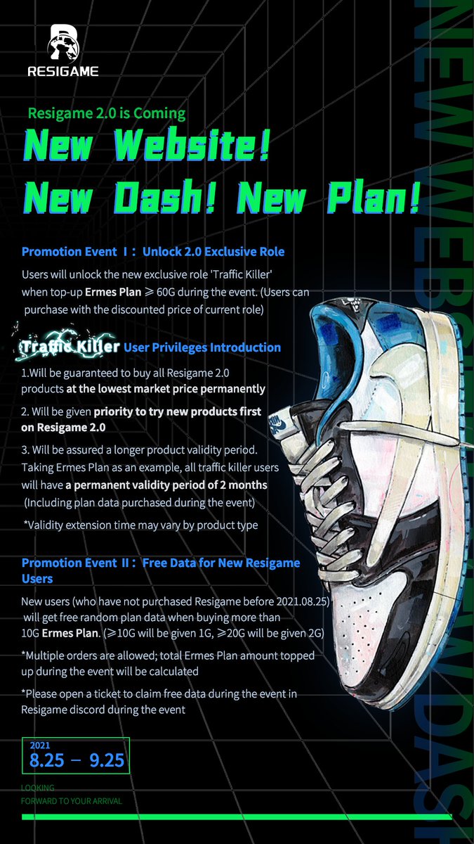 Resigame 2.0 is coming! It will come with a new website and dashboard! Meanwhile, several new plans including private pools will be added.
Now we bring a 2.0 exclusive role and promotion events to give back to our supporters. Offer of the 'Traffic Killer' role is only for once.⬇️