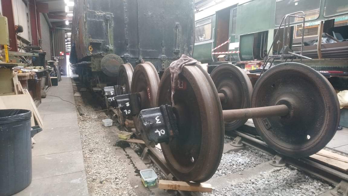 Vintage Carriages Trust (@vct_ingrow) on Twitter photo The wheelsets are out! Time to get to work on these. 
The overhaul of Midland 358 continues. 
Photos: Paul Holroyd and Chris Smith The wheelsets are out! Time to get to work on these. 
The overhaul of Midland 358 continues. 
Photos: Paul Holroyd and Chris Smith