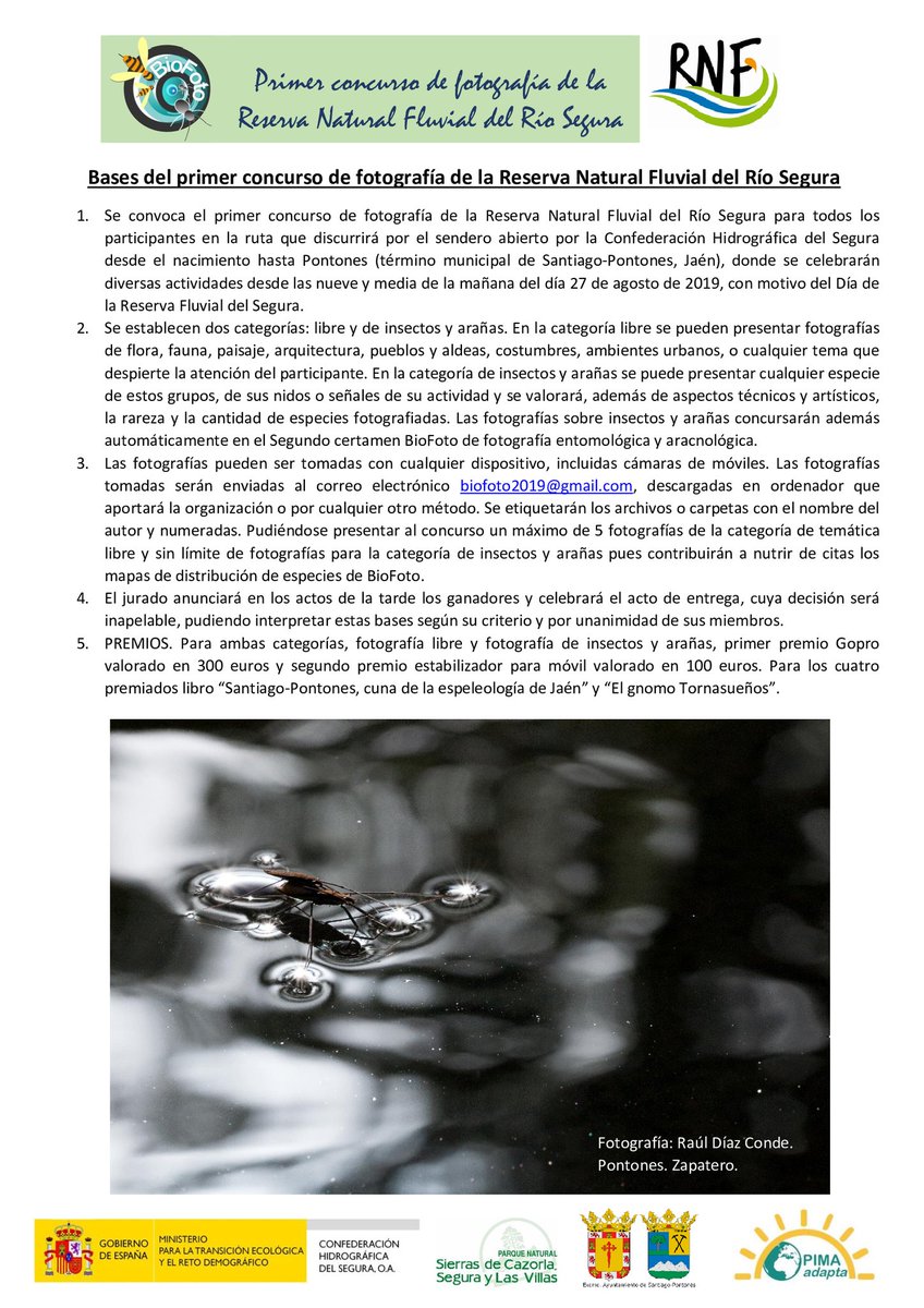 Preparad vuestras cámaras 📸 
Concurso de Fotografía para conmemorar el Día de la Reserva Natural Fluvial del Río Segura.