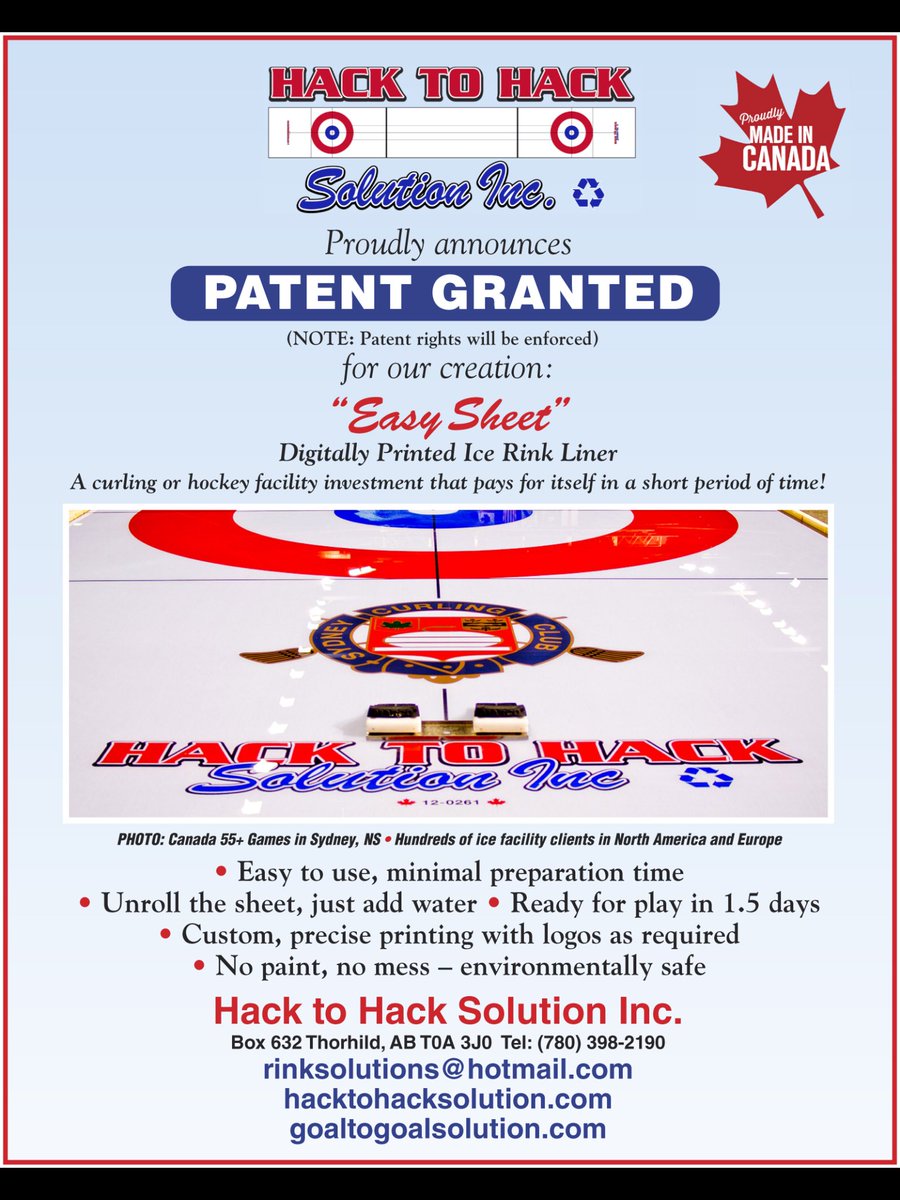 🥌Sponsorship Announcement 🥌

Team Wainman would like to welcome Hack to Hack Solutions on as a 2021/22 team sponsor. The Inuvik Curling Center had been using the patented roll out sheets for ten years and they still look like new. Welcome Kevin!
