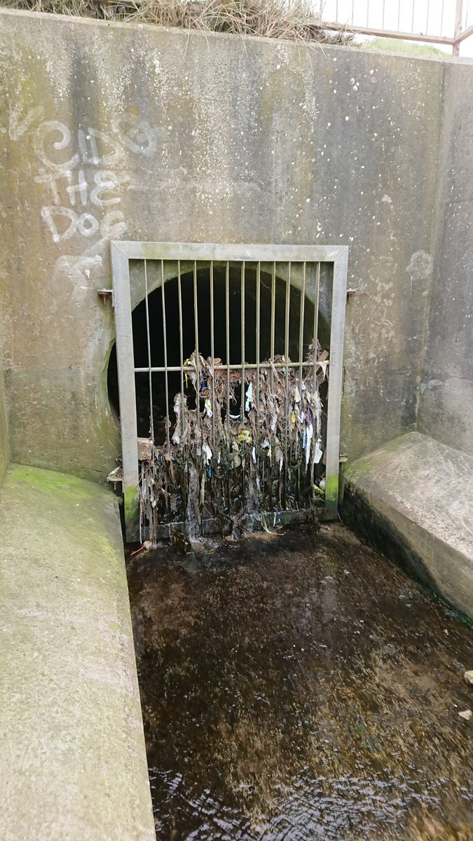 LitterMarske's tweet photo. This sewage outlet (CSO?) between the 2 car parks on Marske-Redcar Coast Rd is blocked with wipes, sanitary waste and other detritus. Are you going to investigate @NorthumbrianH2O ? https://t.co/WZNNTMVWAM