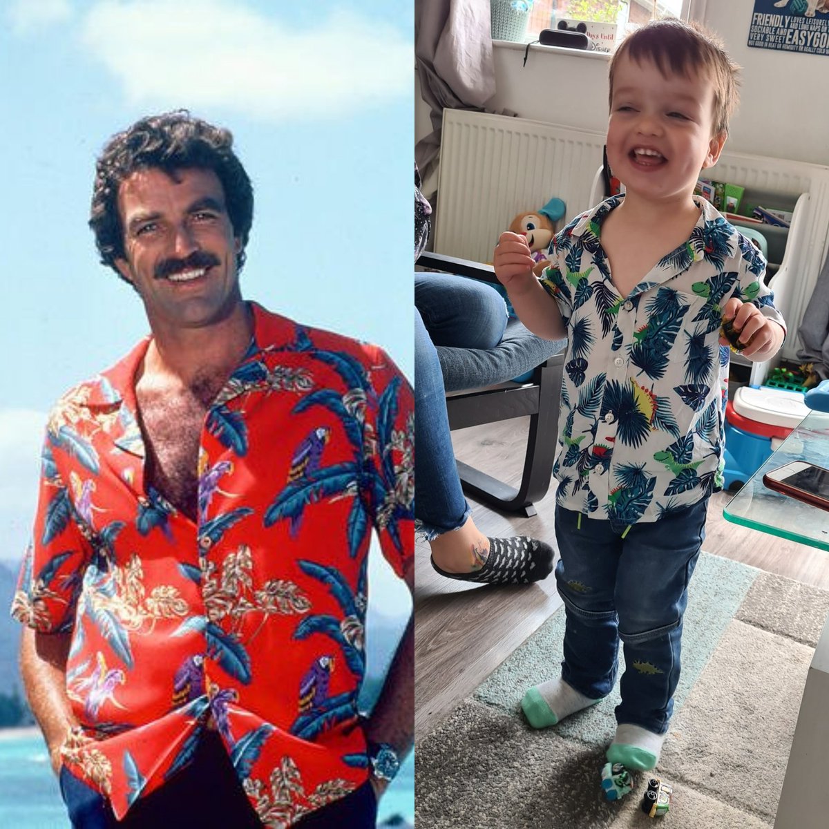 loopedchris's tweet photo. Our Son! 🤣❤ Always be yourself... unless you can be Tom Selleck. Magnum, P.I. 🌼 #TomSelleck #MagnumPI @CharlBroome https://t.co/7YrWYpB0s6