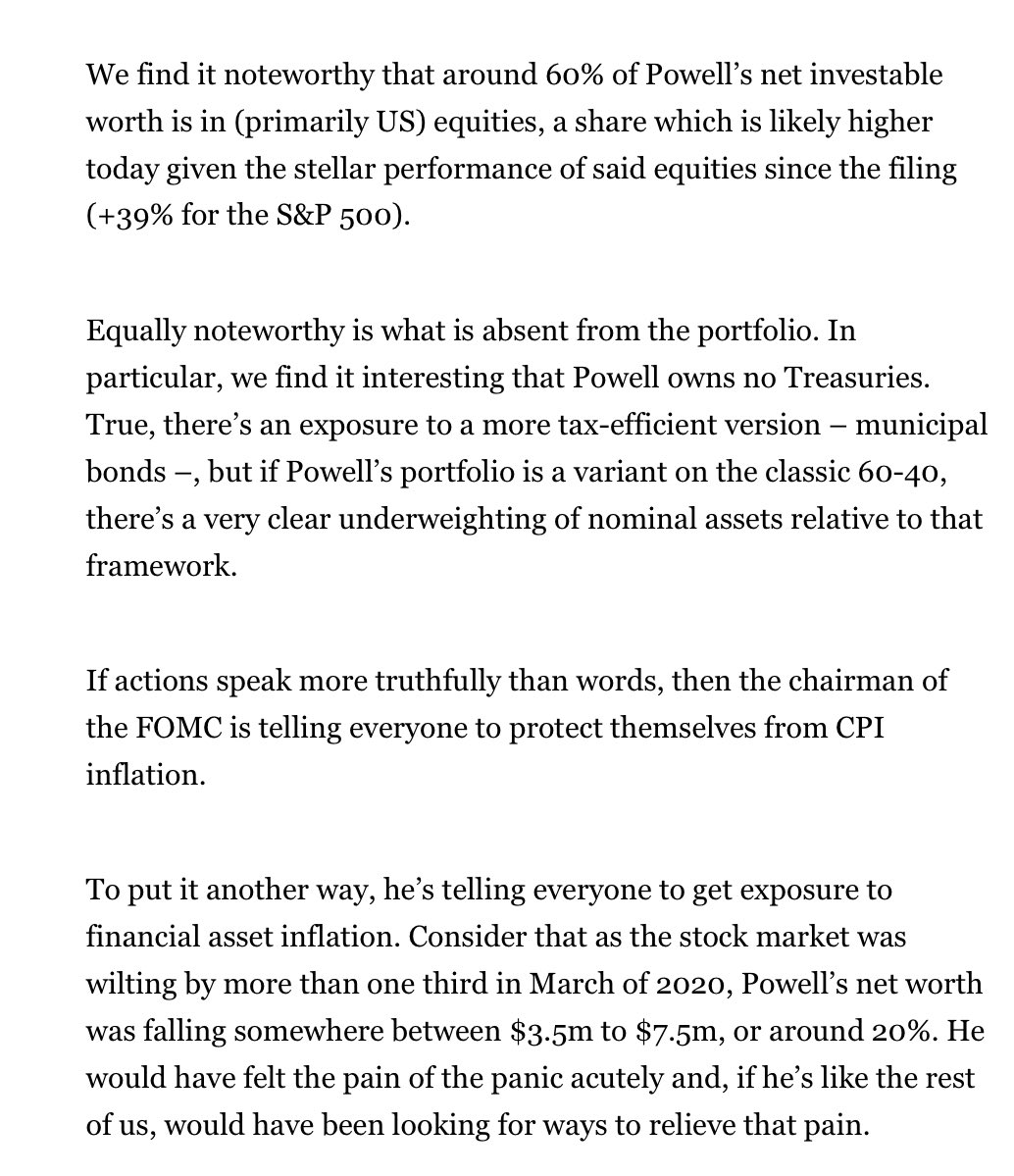 Albert Edwards (@albertedwards99) on Twitter photo Surely no-one would possibly suggest that Fed Chair Powell’s large exposure to equities in his personal portfolio might explain the Dec 2018 Powell Pivot and his general reflationary zeal. Great piece by my former colleague <a href="/dylangrice/">Dylan Grice</a> Surely no-one would possibly suggest that Fed Chair Powell’s large exposure to equities in his personal portfolio might explain the Dec 2018 Powell Pivot and his general reflationary zeal. Great piece by my former colleague <a href="/dylangrice/">Dylan Grice</a>