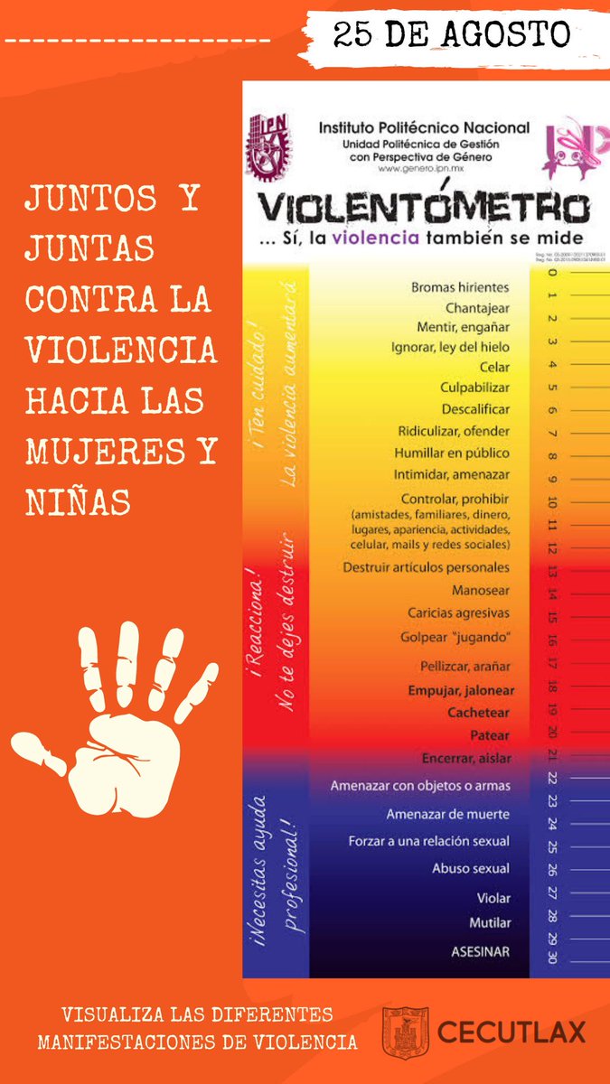 cecutlax's tweet photo. ¡Si! La violencia se puede medir, identifícala en este violentómetro #dianaranja #ContraLaViolencia 🟠 https://t.co/NvtW1Hwfxv