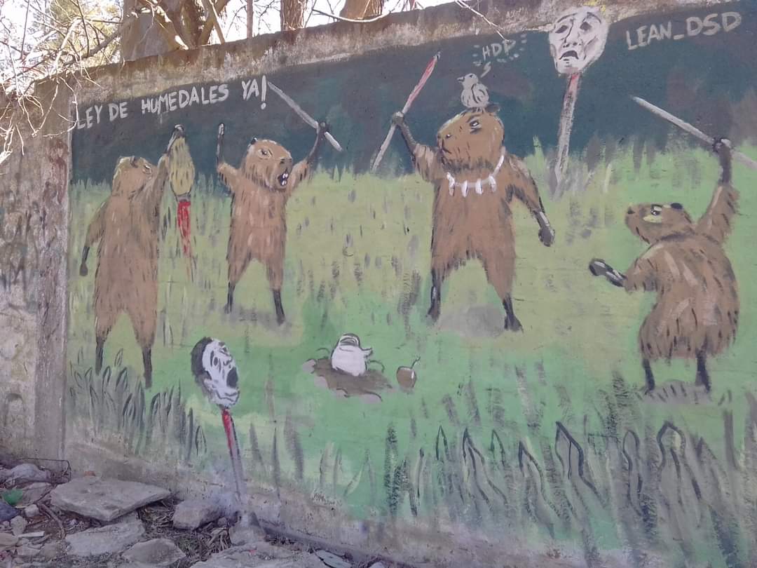 Mural in Buenos Aires, celebrating the capybara invasion of Nordelta, Argentina’s most exclusive gated community, an enclave of the ultra rich, built in a lush area on the wetlands of the Paraná river.