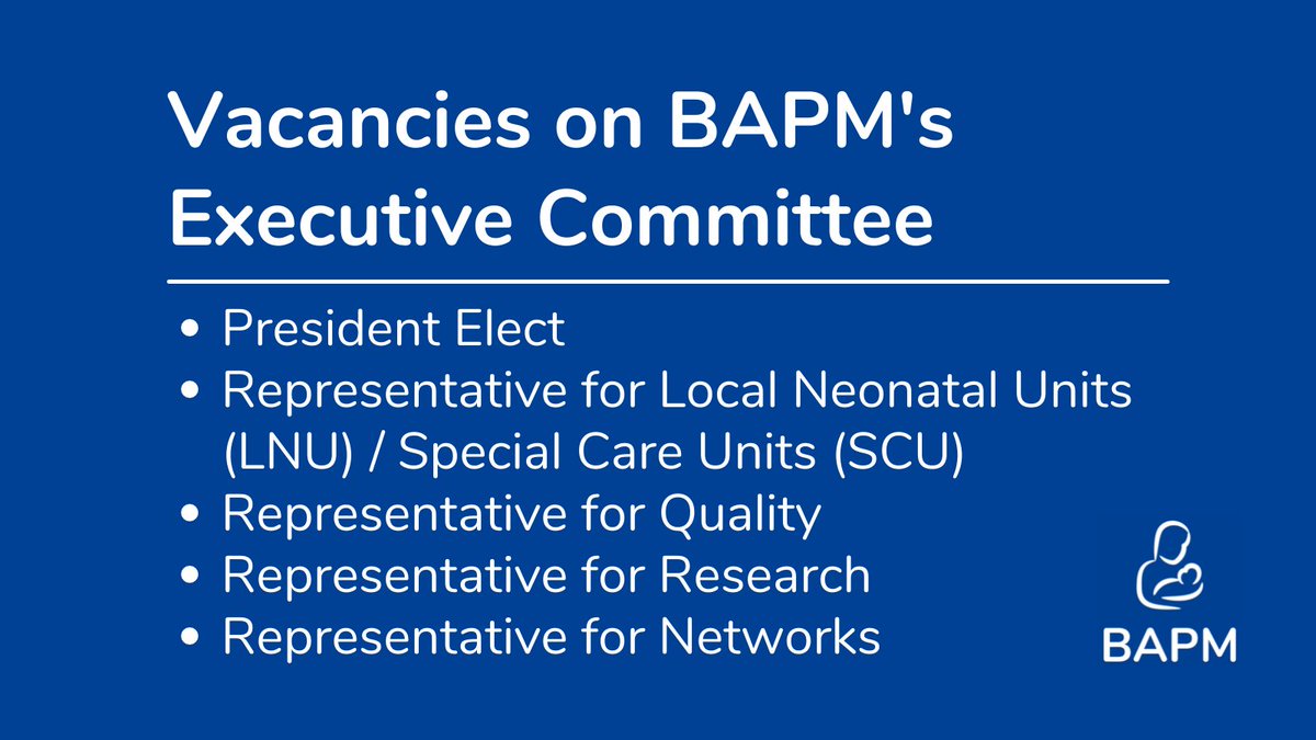 Joining BAPM's EC is a great opportunity to influence BAPM's work and the wider world of neonatal care. 

If you're keen to share your own experiences, learn a lot and contribute to a hard-working and dynamic team,  apply here by Sunday&gt;&gt;&gt;

 bapm.org/articles/330-v…