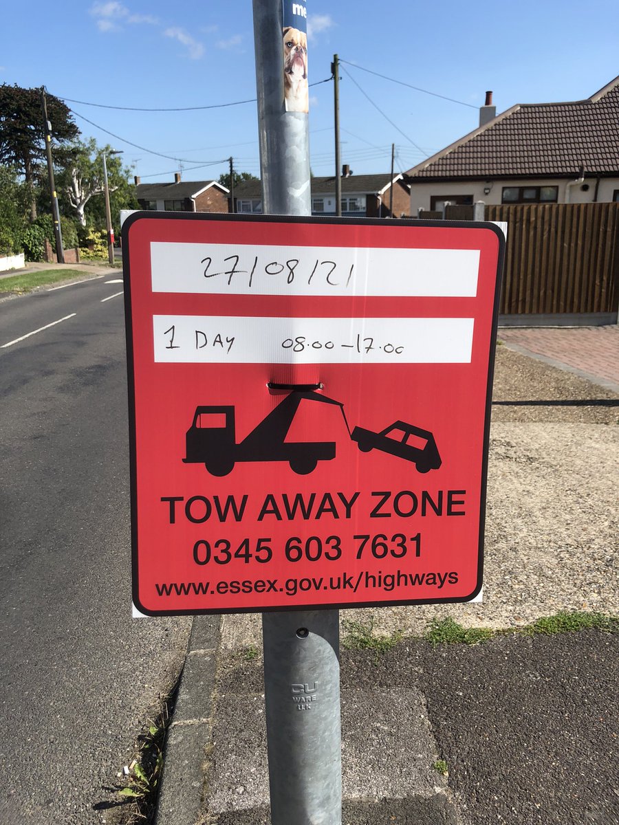 lambrett's tweet photo. @essexhighways can somebody please tell me which day Louise Rd Rayleigh is being resurfaced? Leaflet says Thursday, Road sign says Friday!! https://t.co/XyNC1CmdSC