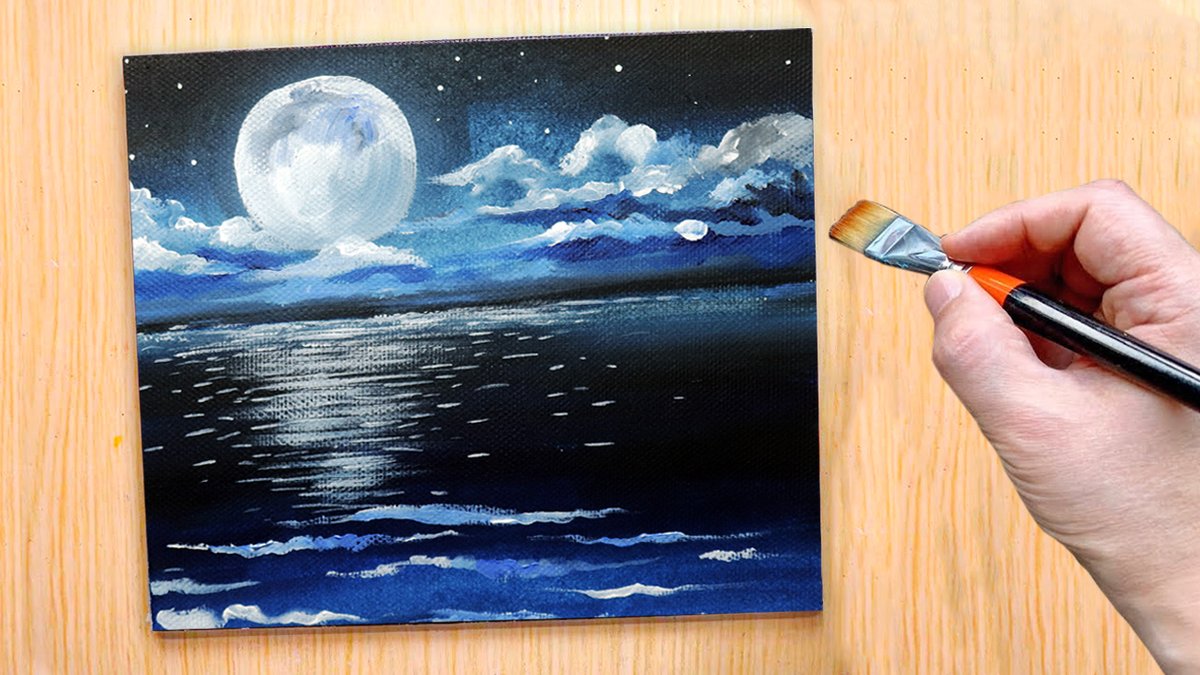 Moonlight Night Sky Acrylic Painting | Beautiful Landscape Painting Step... youtu.be/BPYJxlum5qs via @YouTube