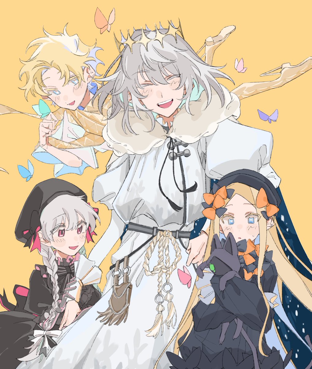 abigail williams (fate) ,oberon (fate) multiple girls bug 2girls blonde hair butterfly blue eyes scarf  illustration images
