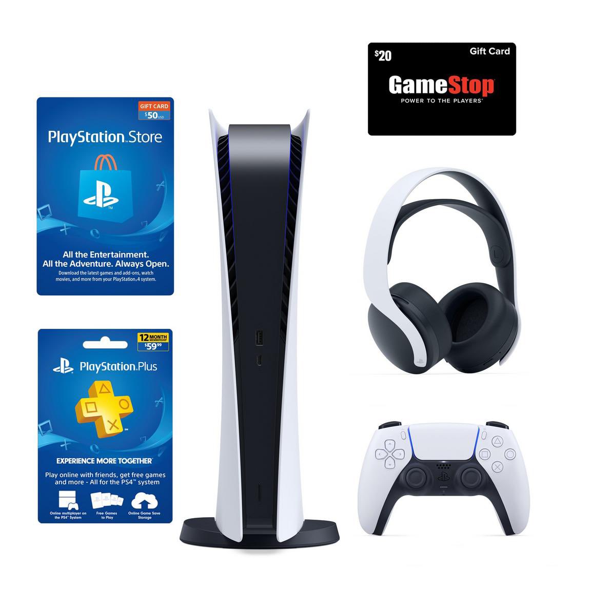 PlayStation 5 Digital Edition Wireless Headset, PS Plus, $50 PS Currency Bundle with $20 Digital GameStop Gift Card

gamestop.com/consoles-hardw…