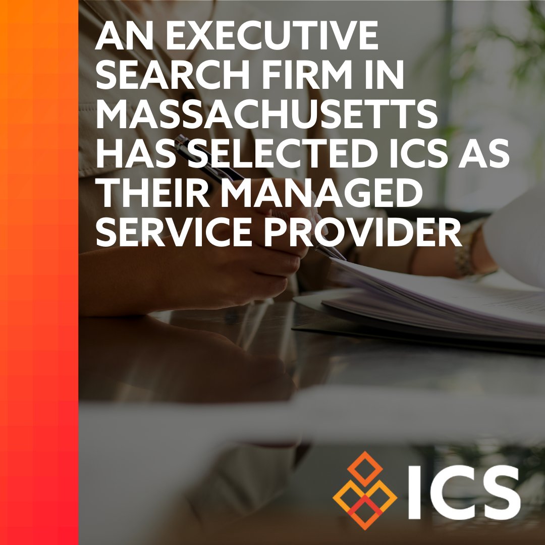icscomplete's tweet photo. An executive search firm in Massachusetts ICS as their Managed Service Provider.

They have selected ICS to deliver strategic technology consultation, 24/7 support of their systems, enhanced data security and real-time support of their employees. 

#ICS #ICSComplete  #MSP https://t.co/cH1dgrZJwS