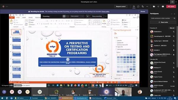 KCTOfficial's tweet photo. #webinar on “Non-Destructive Testing-A Perspective on Testing and 
#CertificationPrograms” by Dept of #CivilEngineering on 21 August'21. Er.VM Krishnamoorthi,The #EDGE 
Group of Companies,presented the International Codes for #NDT &amp; Advanced #NDTtesting &amp; Certification programs https://t.co/Z2vixBA4Qs