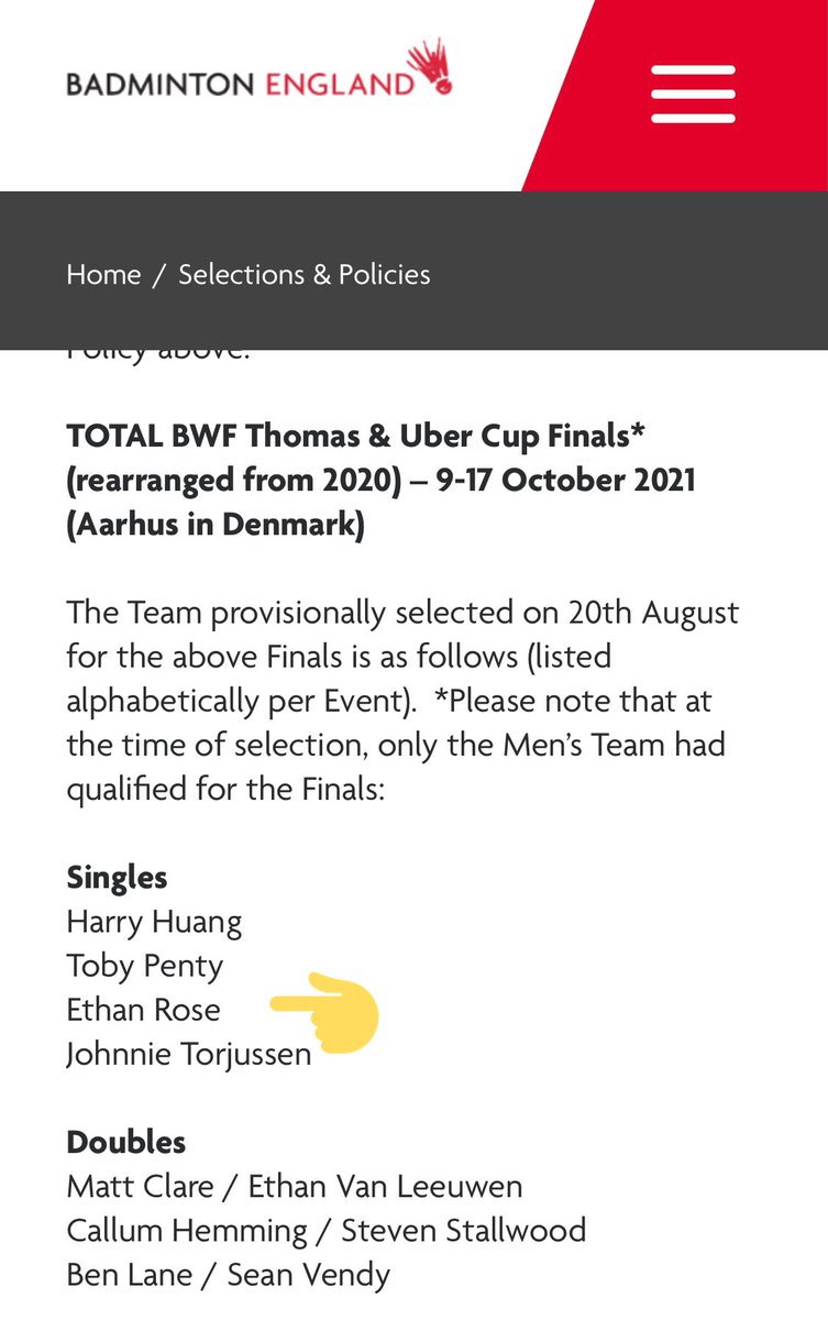 Thomas Cup Provisional Selection 🏸
<a href="/BadmintonEnglnd/">Badminton England</a> <a href="/TeamSportsAid/">SportsAid</a> <a href="/EntainGroup/">Entain</a> <a href="/karakaluk/">Karakal.com</a>
<a href="/gllsf/">GLL Sport Foundation</a>