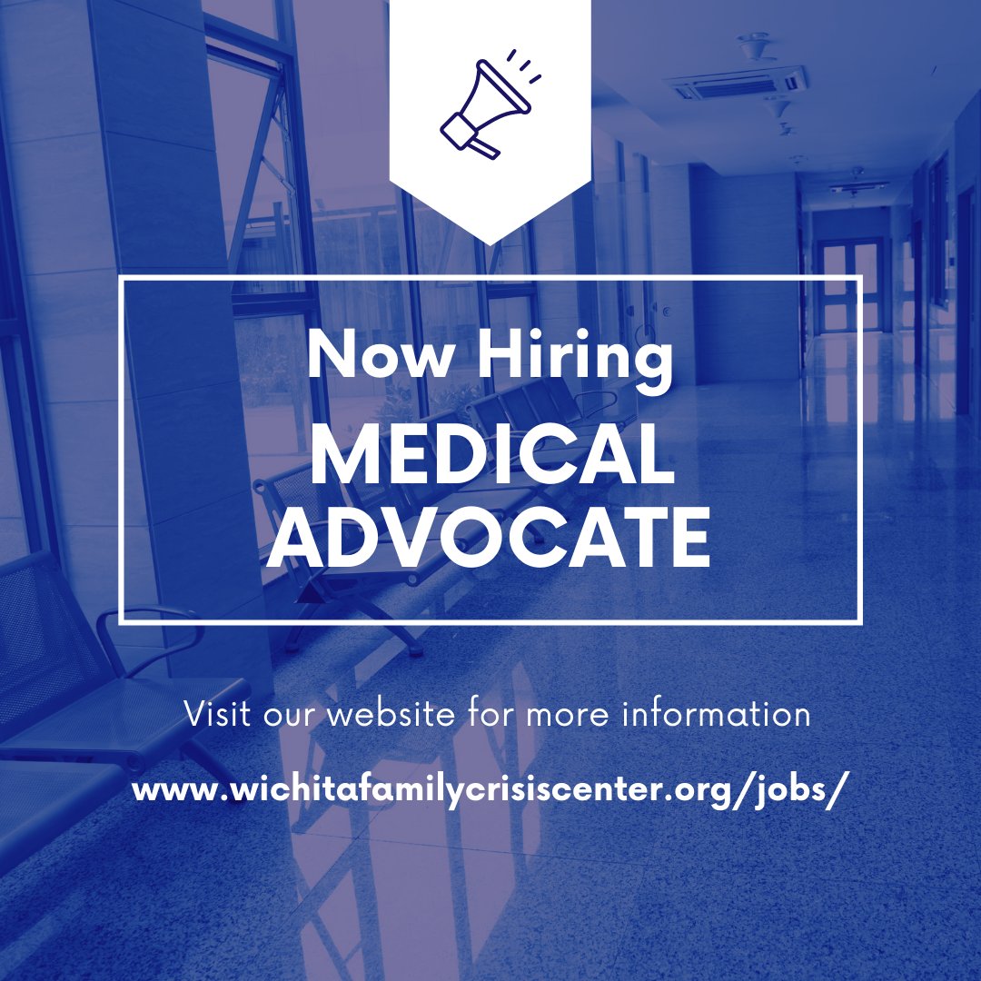 Join our team!  We are hiring for a medical advocate. Visit our website for more information and job description. 
•
•
•
•
#advocacy #wfcc #wichitafamilycrisiscenter #shelterhelphope #316267SAFE