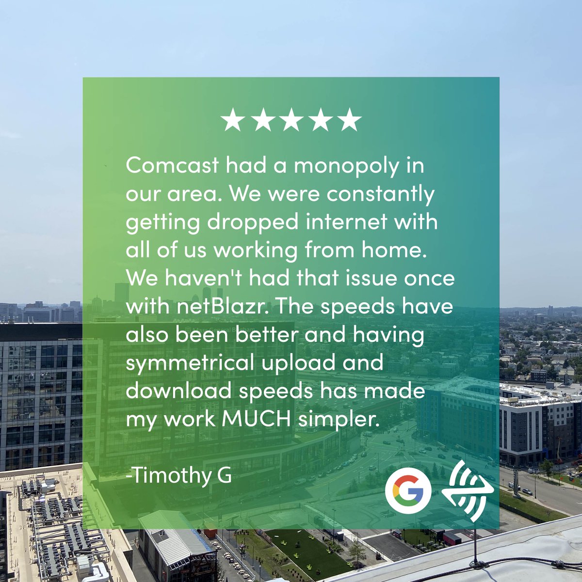 netBlazr (@netblazr) on Twitter photo Seems like Timothy is having the time of their life after making the switch to netBlazr. We appreciate your kind words, Timothy. Here's to the Blazing to come ahead!
Also, check out our friends over at <a href="/BrighamGeneral/">MassGeneralBrigham</a> in the background. Lookin' good, y'all. 😎 Seems like Timothy is having the time of their life after making the switch to netBlazr. We appreciate your kind words, Timothy. Here's to the Blazing to come ahead!
Also, check out our friends over at <a href="/BrighamGeneral/">MassGeneralBrigham</a> in the background. Lookin' good, y'all. 😎