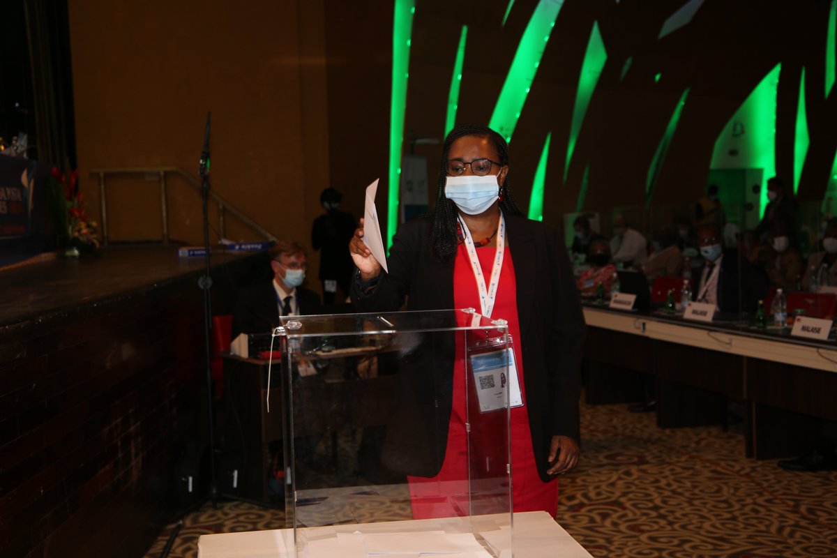 CA_Kenya's tweet photo. Kenya's Ms.Hayat Hassan casts the ballot for the post of the Deputy Director General of the @UPU_UN in elections at the 27th UPU Congress in Cote d'Ivoire.Four candidates are battling for the position. @ForeignOfficeKE @MoICTKenya #UPUCongress2021 https://t.co/VbCXPsvwRK