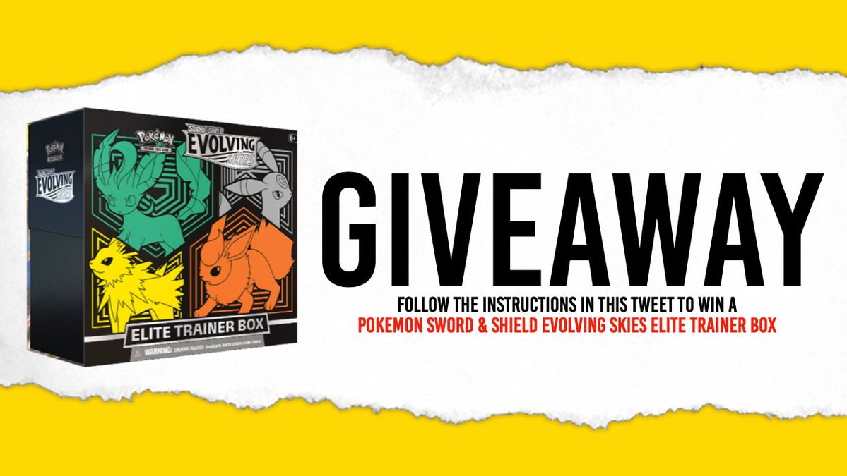 SCCTradingCards's tweet image. We're giving away a Pokemon Sword &amp;amp; Shield Evolving Skies Elite Trainer Box! To enter:

1) RETWEET &amp;amp; LIKE
2) FOLLOW @SCCTradingCards
3) REPLY with your all-time favorite Pokemon

Winner announced on 8/30! Must be following to win! Shop Pokemon TCG here: bit.ly/3rjsNRx