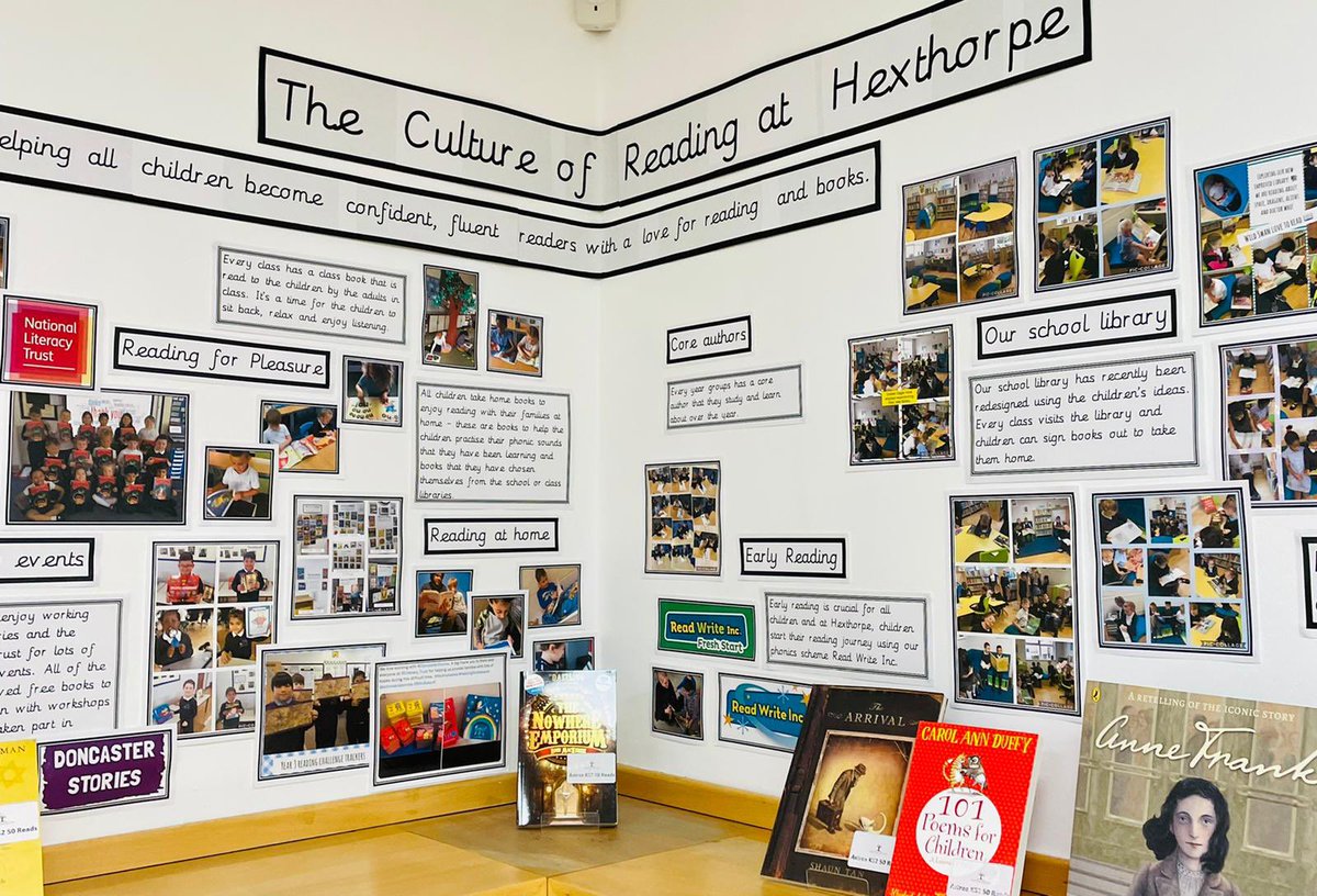 Reading at the heart of everything we do. Welcoming, purposeful environments are ready for our children. #cultureofreading @HexthorpePri @tracyswinburne1
