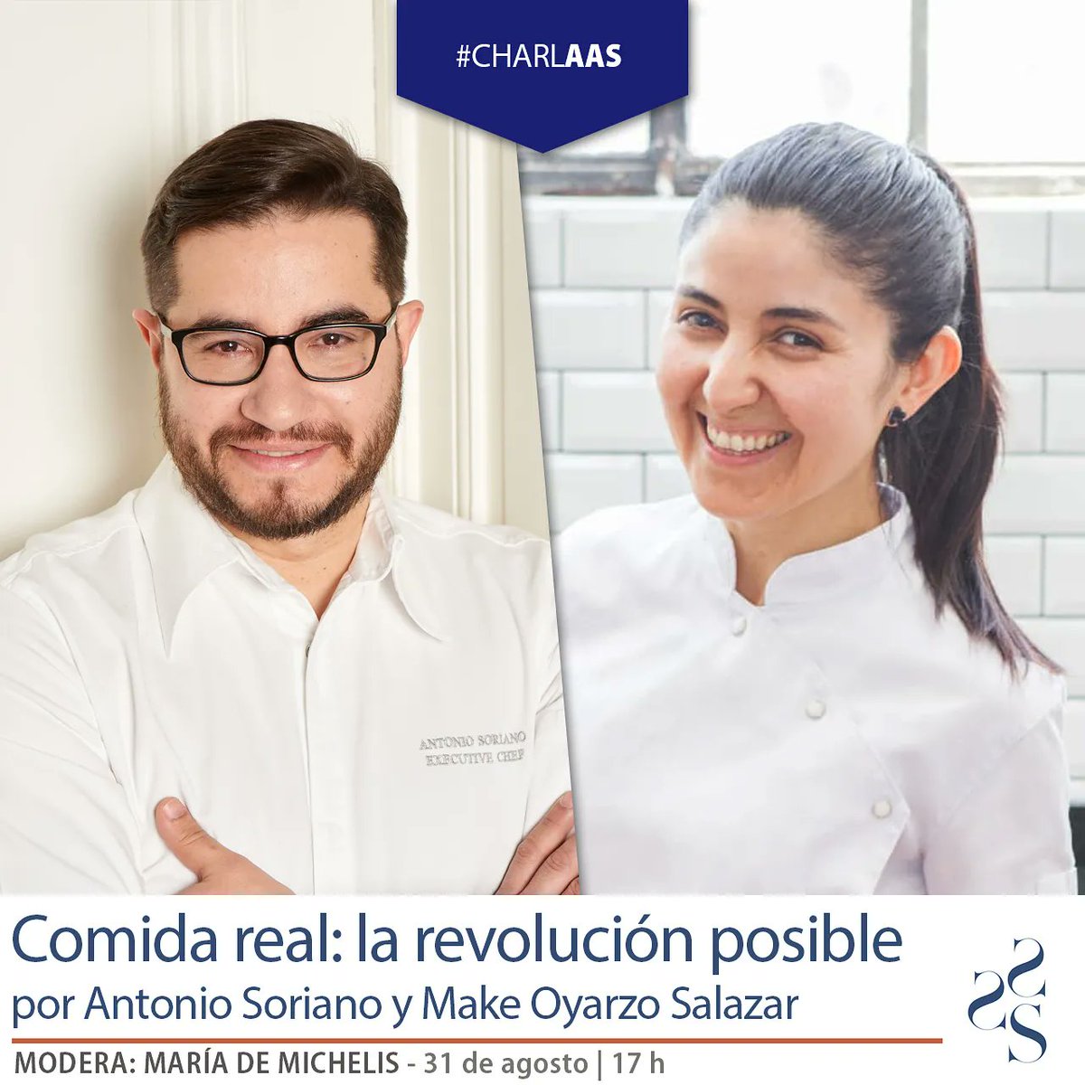 AASommeliers's tweet photo. 📣 Próxima #CharlAAS!
"Comida real: la revolución posible", con Antonio Soriano y Make Oyarzo.
📆Martes 31/8, 17 h por Zoom.
📍 Abierta a todo público con inscripción previa.
@Ansoriano @madbloodymary #cocinabiomedica #CharlAAS #ContenidosAAS https://t.co/lqUSEy7bo8