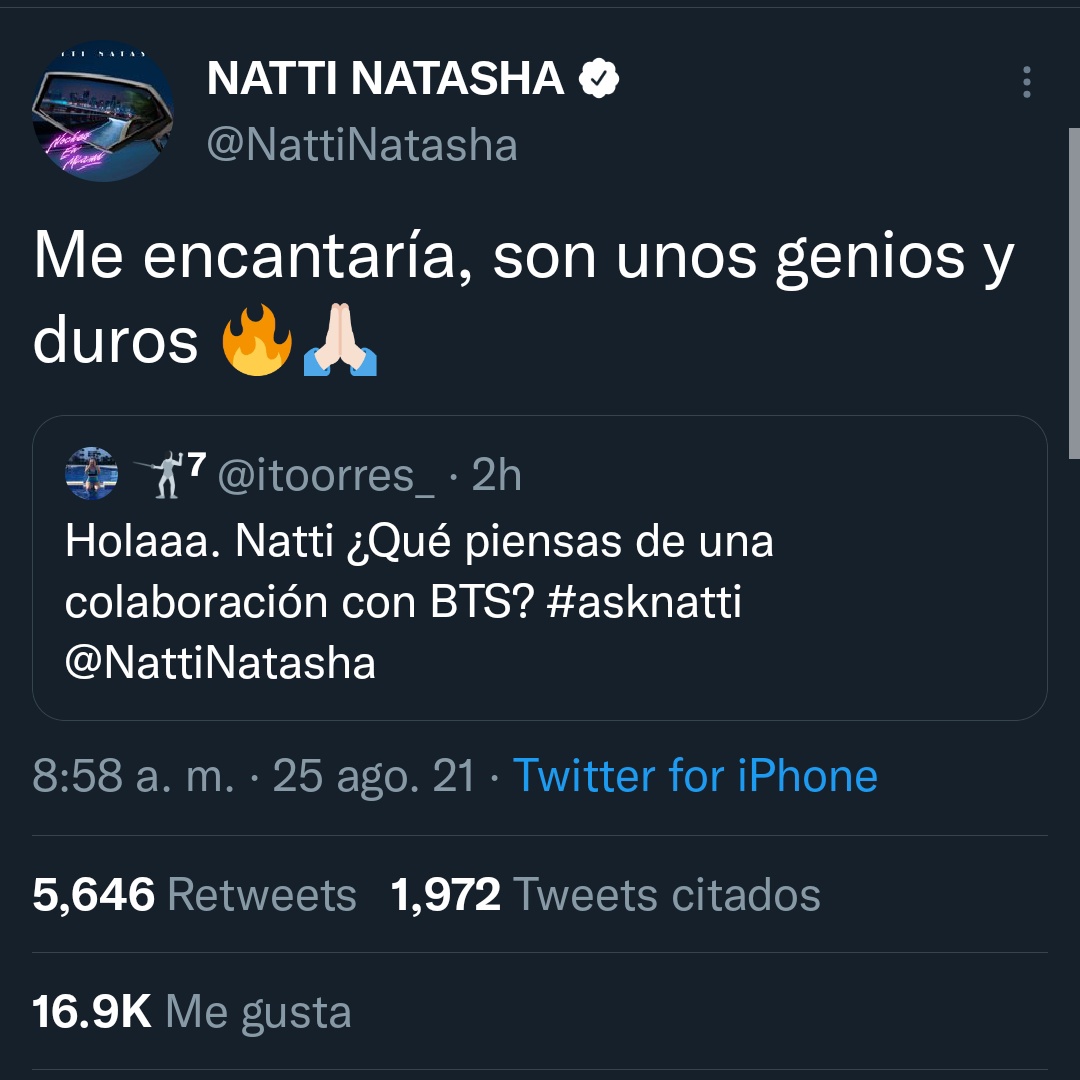 marihope_07's tweet photo. WOOOO , TODOS SE ESTÁ SALIENDO DE CONTROL , con la colaboración con Mega y BTS .
Primero fué #BadBunny , #Daddycake , y ahora , #nattinatasha 🛐🛐🛐 al reaccionar tweets . https://t.co/n17Pm6rLzO