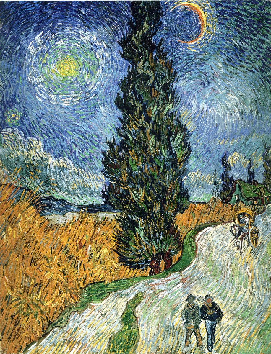 vangoghartist's tweet photo. Road with Cypresses, 1890 #vincentvangogh #vangogh https://t.co/o5VLKjQxmc