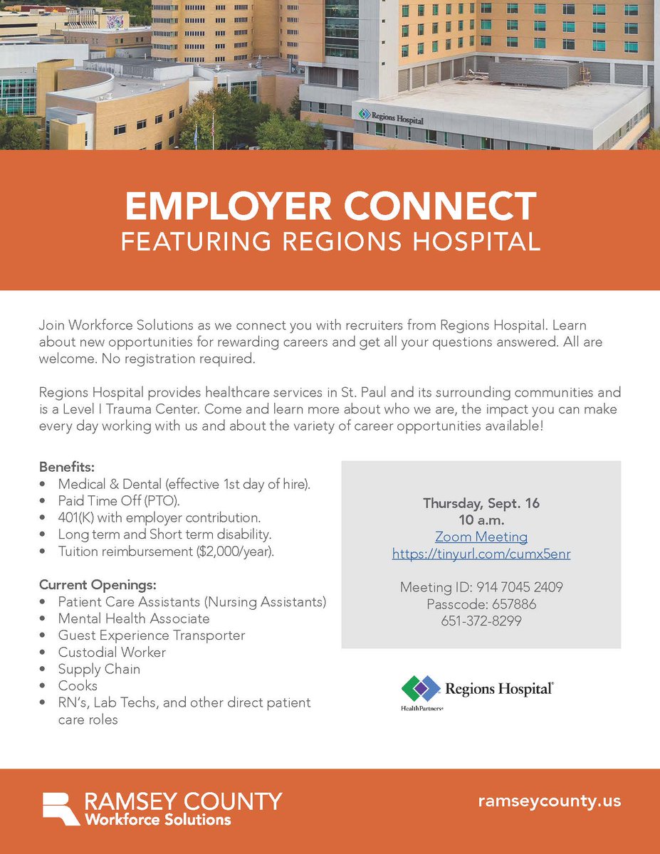 Ling Becker (@ling_becker) on Twitter photo Join us for <a href="/RamseyCounty/">RamseyCounty</a> Employer Connect and learn about opportunties at <a href="/RegionsHospital/">Regions Hospital</a>! ramseycounty.us/content/employ… Join us for <a href="/RamseyCounty/">RamseyCounty</a> Employer Connect and learn about opportunties at <a href="/RegionsHospital/">Regions Hospital</a>! ramseycounty.us/content/employ…