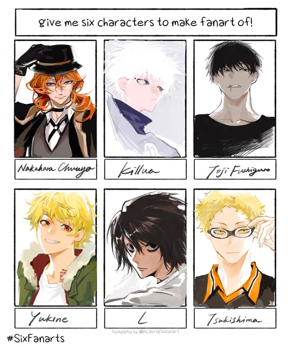 Finally finished the six characters challenge😌 try to do the characters that I seldom draw and it's super fun. a huge thanks for those who left comments!! 💗 