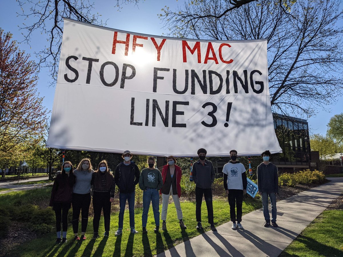 On Monday, Macalester College announced their intentions to “divest of all dedicated, publicly traded oil and gas assets, including all shares of Enbridge, Inc.” #HeyMac

Mac (finally) takes action to #DefundLine3!