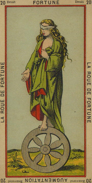 Card of the Day: Tarot d'Etteilla (Wheel of) Fortune 

Upright, Fortune is an auspicious card in traditional French fortune-telling.  Good health, good news, good energy.  It should be a better than average day!

#TarotReading  #wellness