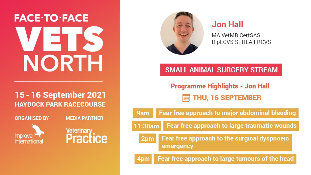 Jon Hall will be providing a series of ‘Fear Free’ lectures. Adopting a methodical approach to these conditions can reduce your stress, your clients’ stress, and improve animal survival.

There’s still time to book!

Join us 👉 🔗 vetsnorth.com/tickets