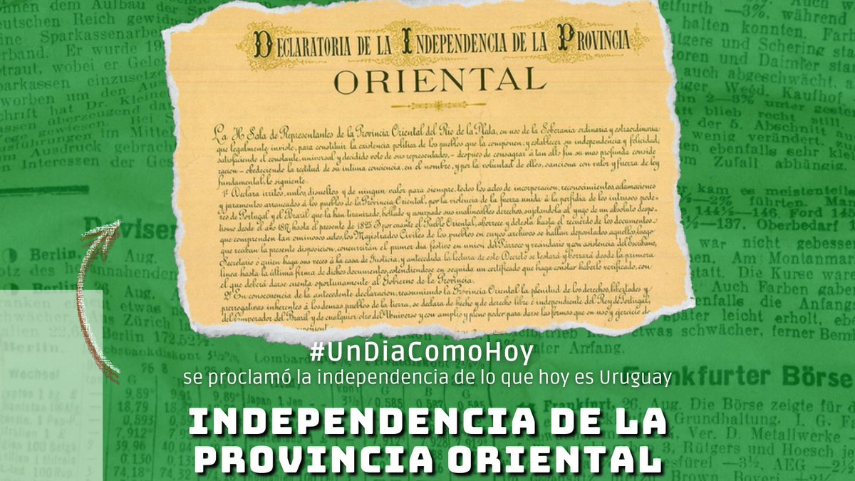 HistoriaPop's tweet photo. #UnDíaComoHoy pero de 1825, en el #CongresoDeLaFlorida, la entonces Provincia Oriental (hoy 🇺🇾), proclamó su #Independencia del Imperio del Brasil, declarándose parte de las Provincias Unidas del Río de la Plata (hoy 🇦🇷), causando una guerra que determinaría la soberanía uruguaya https://t.co/xL2UG3oD2c