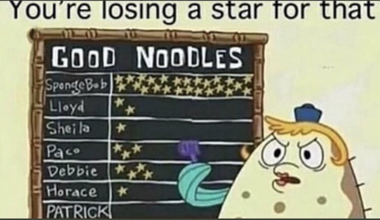 archivereact's tweet photo. mrs. puff you’re losing a star for that good noodles spongebob https://t.co/QBJmPqRsKz