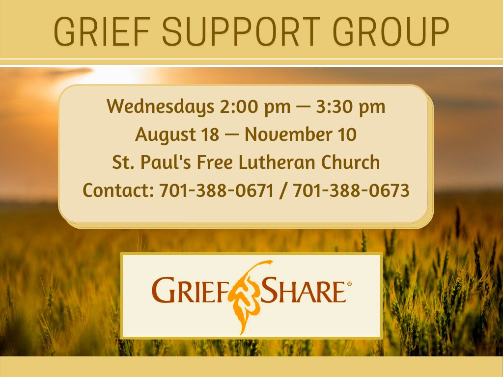 stpaulsfargo's tweet photo. This afternoon is the second meeting of GriefShare, a group and class for people who have experienced the death of a loved one. Each class is self-contained, so if you missed the first ones, you can still attend. There is no cost and it is open to anyone. #griefshare https://t.co/lXYyJnmHSf