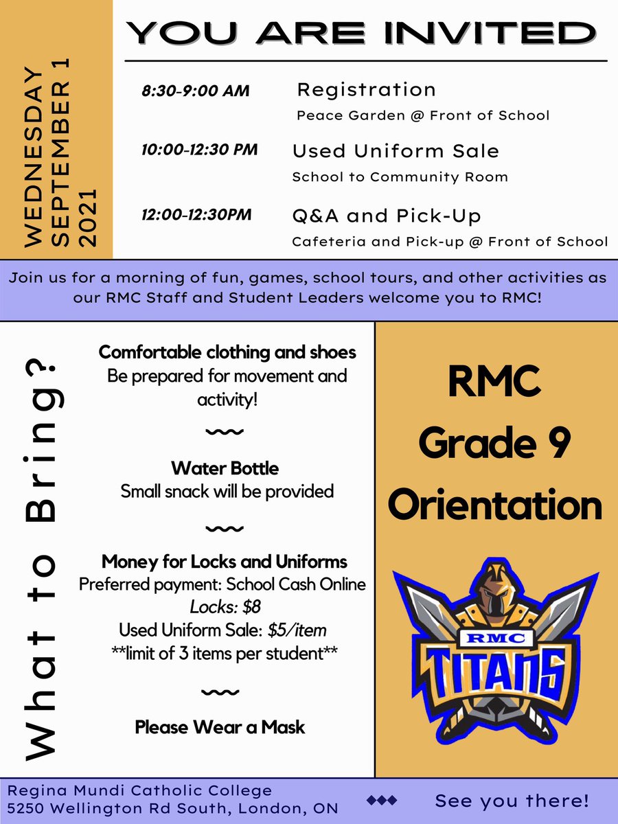 CSzorenyi's tweet photo. @RMC_Titans we are so excited to meet you at Grade 9 Orientation!! 🎉🎉 #youareinvited #seeyouthere https://t.co/bejNH1caDT
